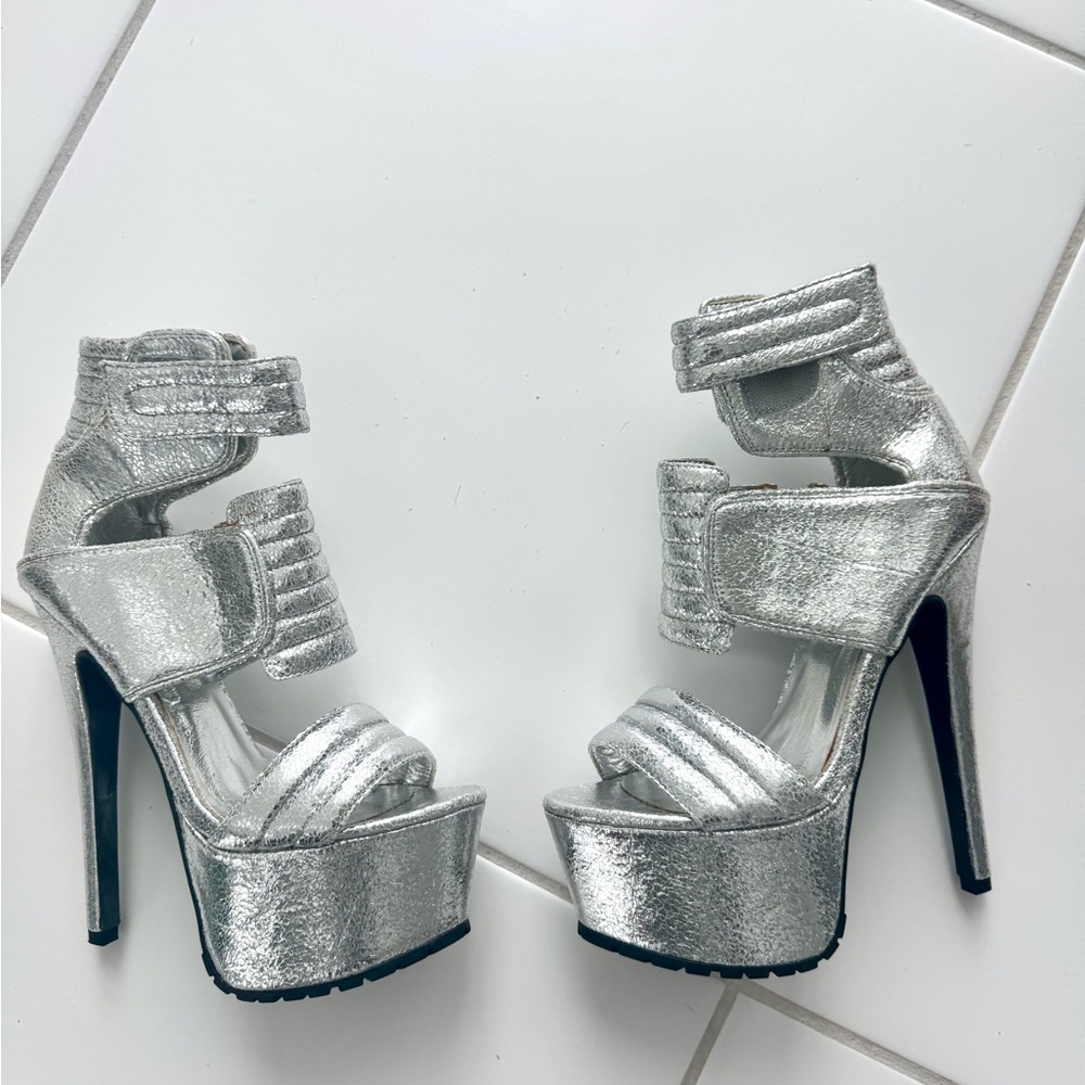 Privileged Silver Strappy Platform Heels
